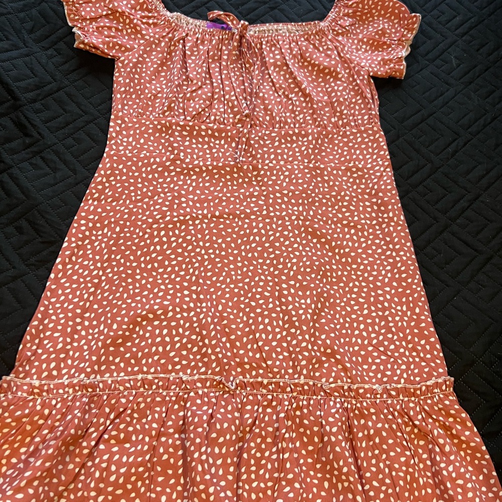 Pink Dot Smocked Neck Midi Dress